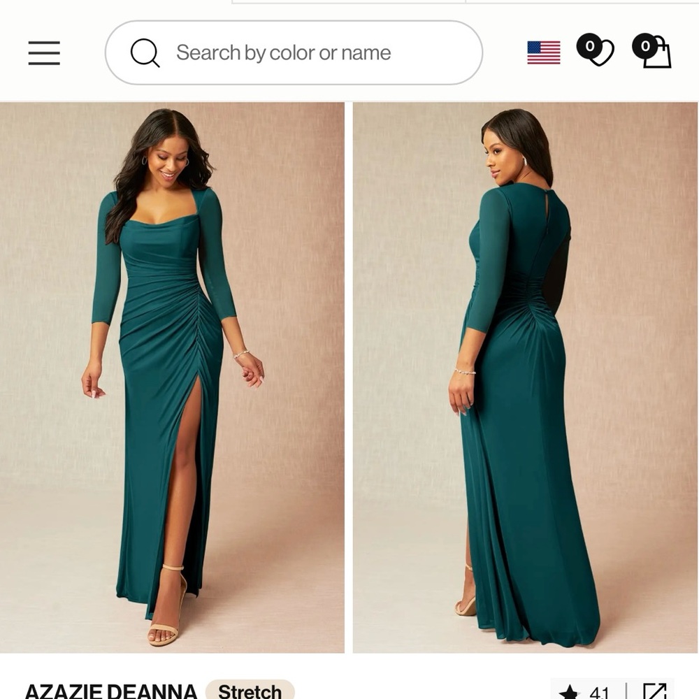 Azazie Green Ruched Slit Gown